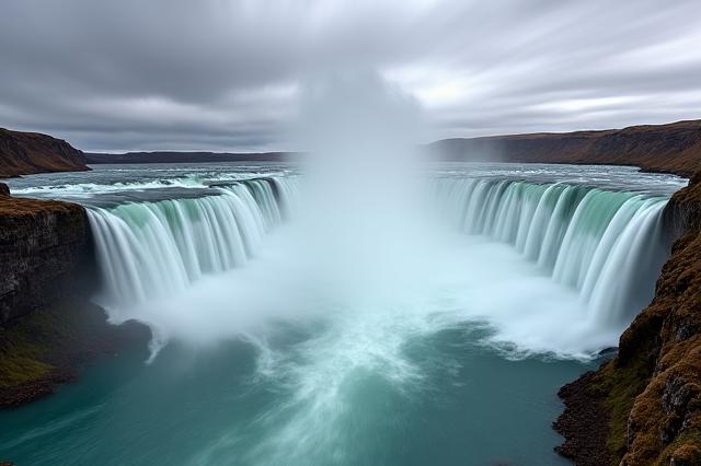 Enormi cascate in Islanda sotto cieli drammatici